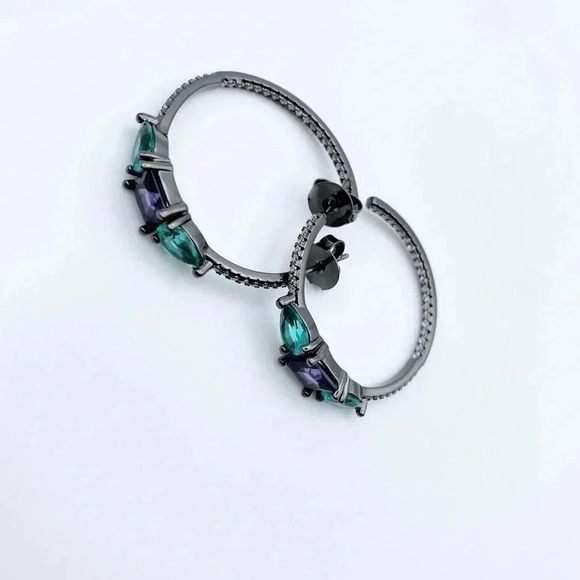 GLASS Stone Hoops Earrings | Party Earrings - Picture 2 of 4